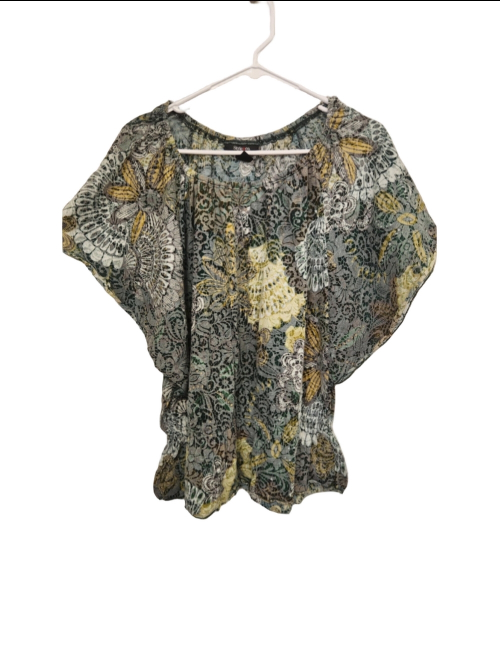 Style & Co. Blouse Medium Grey Yellow Floral Print Top